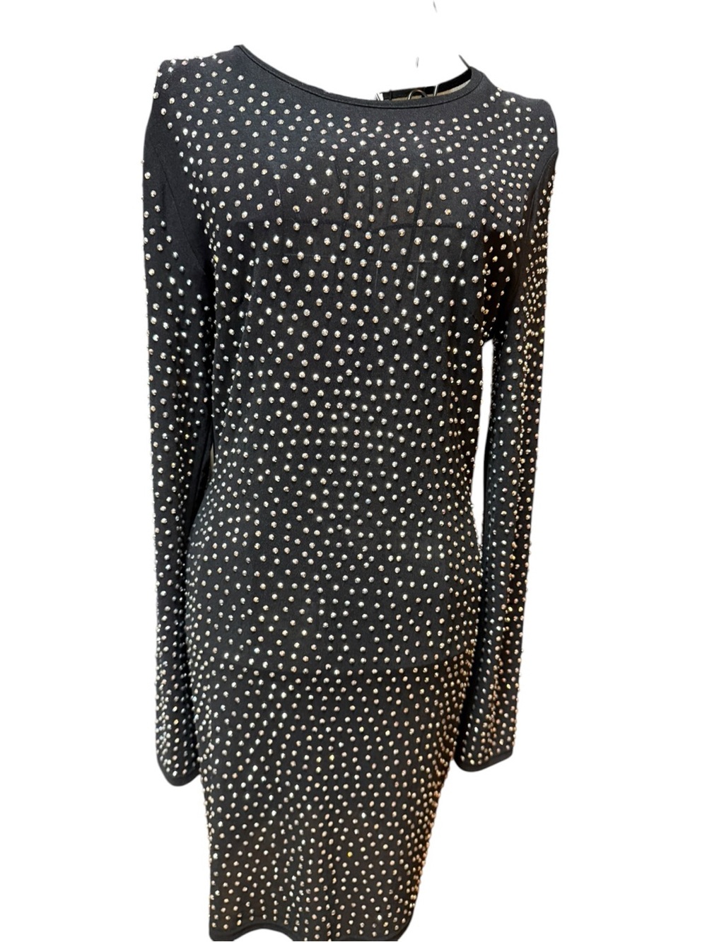 Black Rhinestone Studded Long Sleeve Bodycon Dress Large - Picture 4 of 8